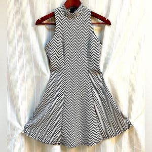 Monteau High Neck Fit And Flare Sleeveless Dress With Zig Zag Pattern